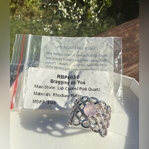 Bomb Party Ring RBP6650 Bragging On You Pink Quartz Rhodium NWT